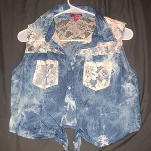 Jean & Lace Tie-up shirt